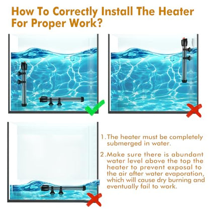 Orlushy Submersible Aquarium Heater,500W Fish Tahk Heater with Adjust Knob Thermostat 2 Suction Cups and Free Thermometer Suitable for Marine Saltwater and Freshwater (500W) - size: 500W