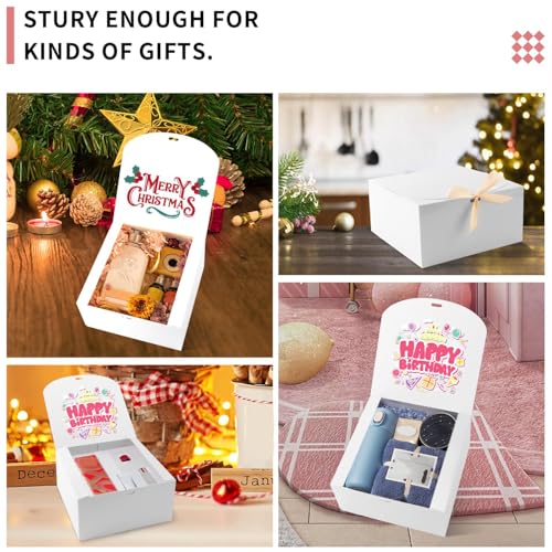 WLUSEAXI 12pack Gift Boxes with Lids,White Gift Boxes Bulk with Gold Bow Ribbon,Bridesmaid Proposal Box for Presents Kraft Paper for Wedding,Christmas,Halloween,Baby Shower - color: White