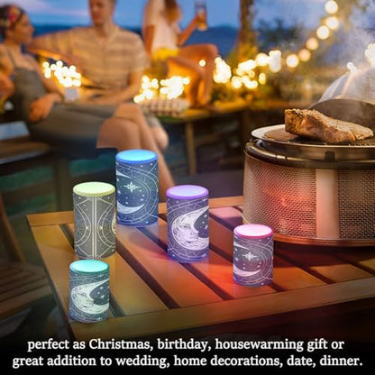 Flickering Flameless Candles, Crescent Moon Magic Circle LED Candles with Remote Timer, Set of 2 Battery Operated Candle for Valentine Wedding Birthday