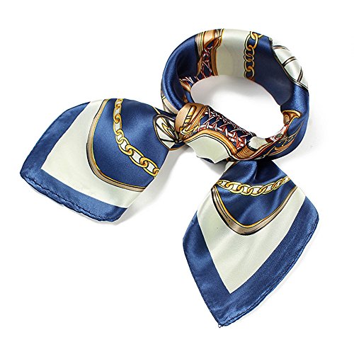 QBSM Womens 23.6 inch Satin Silk Feeling Formal Square Neck Scarf Head Hair Wraps Kerchief - color: Carriage Wheel-navy