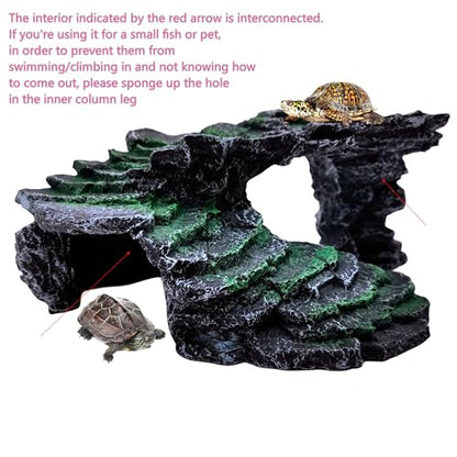 M2cbridge Reptile Hide Resting Step Ledge Cave Hideout Turtle Basking Platform – Great for Reptiles, Amphibians, and Fish (Black Step Ledge) - style: Black Step Ledge