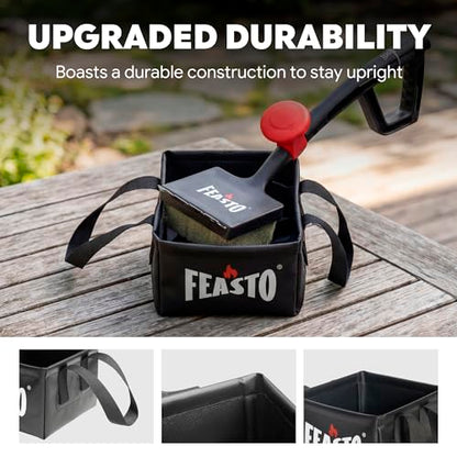Feasto Collapsible Water Bucket for Grill Brush Cleaning & Soaking, Foldable Square Dunk Tank for Steam Grills, Multi-Use Indoor & Outdoor (Bucket Only, No Brush Included), Black