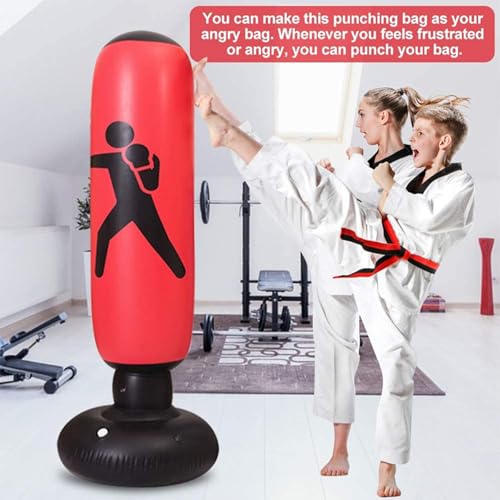 Punching Bag for Adult Kids,Kizcmvre Inflatable Freestanding Heavy Duty Boxing Bag,Women Men Training Equipment Exercise Boxing Standing Punching Bag (Red).