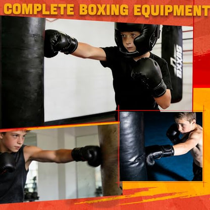 14 Pcs Boxing Set Boxing Equipment Set for Beginners Including 2 Pair of 6 oz Boxing Gloves Headgear Helmet Hand Wraps Mouth Guards Gifts Training Equipment - color: Single black