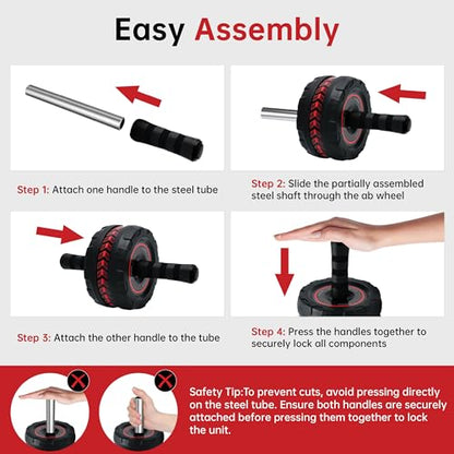 Ab Roller Wheel for Abs Workout - Core Strength Training Equipment for Home Gym with Knee Pad, Abdominal Exercise Wheel for Men and Women (Red)