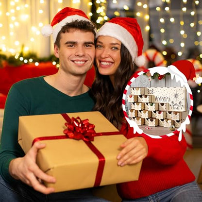 Nuanchu Lighted Christmas Wooden Advent Calendar with 24 Drawers DIY Empty Advent Calendars to Fill Countdown to 2026 Christmas Reusable Nativity Scene Decor Make Your Own Gifts Box for Xmas Adults