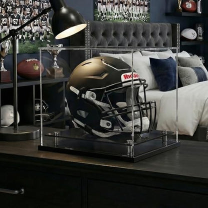Football Helmet Display Case Full Size,Acrylic Helmet Display Case Black Acrylic Base,Self-Assembly Helmet Display Box Protection Holder Dustproof Sports Collectibles Storage Showcase - size: 14.2x11x12.6 inch