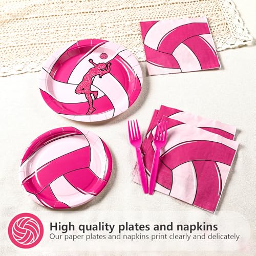 Grencian 96Pcs Pink Volleyball Party Supplies Volleyballs Paper Plates and Napkins Sports Birthday Party Disposable Tableware for Girl Volleyball Birthday Decorations Serves 24 - style: Pink Volleyball Party