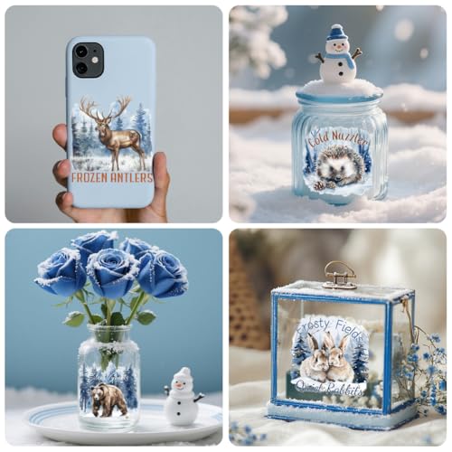 Peacoblue Winter Animals Rub On Transfers for Craft, Transfer Sticker | 18 Sheets UV DTF Transfers, Waterproof Rub On Decals for Wood, Glass, Furniture, Tumblers & Home Decor Crafts - style: Winter Animals