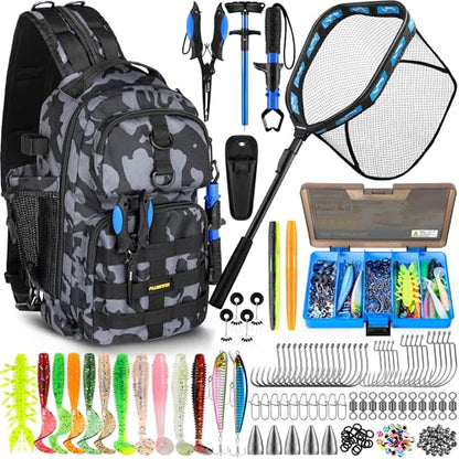 PLUSINNO Fishing Gear,Fsihing Backpack with Floating Fishing Net,Tackle Boxes,Waterproof Fishing Tackle Bag,Fishing Gifts for Men - color: Black Camo Backpack With Fishing Net