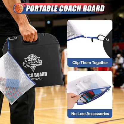 Magnetic Coaching Board – Foldable Dugout Display with Carry Handle, Leather-Covered Double-Sided Strategy & Lineup Planner for Baseball, Softball and Soccer - style: Basketball