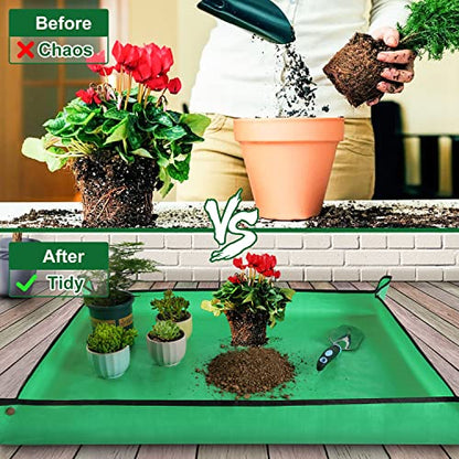 3 PCS 39.5"x 31.5" Large Repotting Mat for Indoor Plant Transplanting and Mess Control Thickened Waterproof Potting Mat Foldable Potting Tray Gardening Mat - color: 3 Pack Green