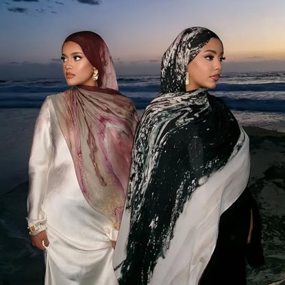 ZGMYC Watercolour Floral Printed Hijab Scarf for Women Soft Modal Cotton Instant Hijab Head Wraps Shawls Long Scarves - color: Color 32
