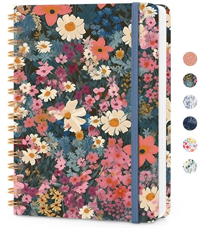 CICPAP Lined Spiral Journal Notebook, A5 College Ruled Notebook for Journaling, Note-Taking, and Daily Planning, Durable Hardcover with an Elegant Design，Wild Bloom - color: O-Wild Bloom