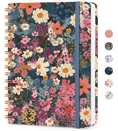 CICPAP Lined Spiral Journal Notebook, A5 College Ruled Notebook for Journaling, Note-Taking, and Daily Planning, Durable Hardcover with an Elegant Design，Wild Bloom - color: O-Wild Bloom