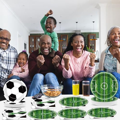 Qyeahkj 100 Pcs Soccer Party Plates and Napkins Set, Sports Birthday Party Supplies, Soccer Ball Disposable Paper Dessert Cake Dinnerware Tableware, Serves 25 - style: Soccer