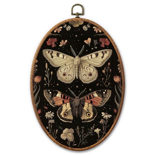 AYQJCBGC Vintage Moths Oval Framed Wall Art, Cottagecore Retro Canvas Wall Decor, Dark Academia Framed Prints Hanging Decor for Home Bedroom Living Room, 8.3x11.6 Inch. (027) - color: Black Moth-4