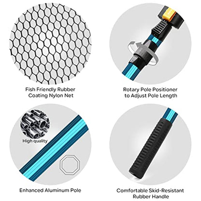 SANLIKE Collapsible Telescopic Fishing Net Rubber Coated Fresh/Salt Water | Rubber Coated Net, Aluminum Pole, Non-Slip Rubber Handle, One-click Storage, Belt Clip, Various Sizes - color: Black, size: Large