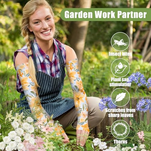 Bebila Gardening Sleeves for Women Farm UV Sun Protection Anti-Scratch Cooling Sleeves with Thumb Hole Arms Cover Outdoors - color: Chrysanthemum
