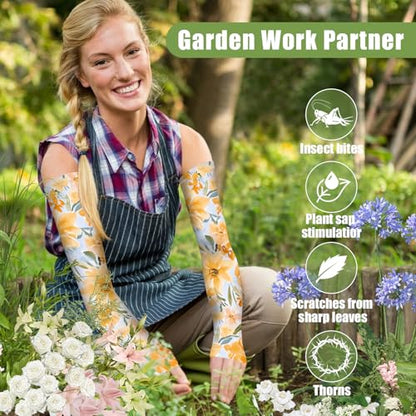 Bebila Gardening Sleeves for Women Farm UV Sun Protection Anti-Scratch Cooling Sleeves with Thumb Hole Arms Cover Outdoors - color: Chrysanthemum