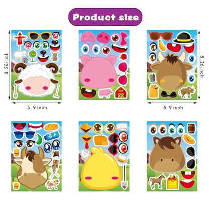 Make Your Own Farm Animal Sticker, Fall Autumn Animal Sticker | 24 PCS Make-a-face Sticker Sheets Mix and Match with Sheep, Pigs, Cow and Chickens,Goodie Bags Stuffers, Party Favor Craft - style: Farm Animal