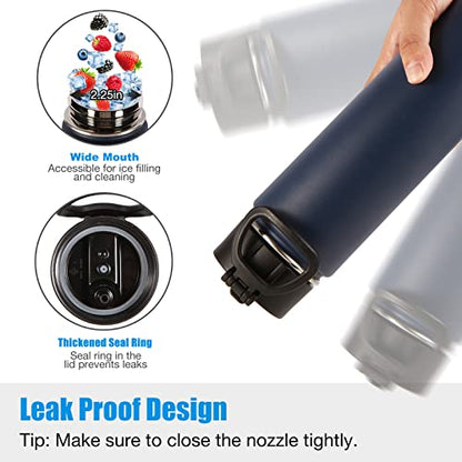 Volhoply Insulated Water Bottles with Straw Bulk 4 Pack, 22 oz Stainless Steel Sports Bottle, Double Walled Vacuum Metal Water Cups with Wide Mouth, Reusable Cold Water Flask for Hiking(Navy,4 Set) - color: Navy