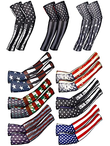 Geyoga 9 Pairs Arm Sleeves for Men Women Compression UV Sun Protection Arm Sleeves USA Flag 250th Anniversary Breathable Cooling Sleeve for Baseball Football Cycling Outdoor Sports