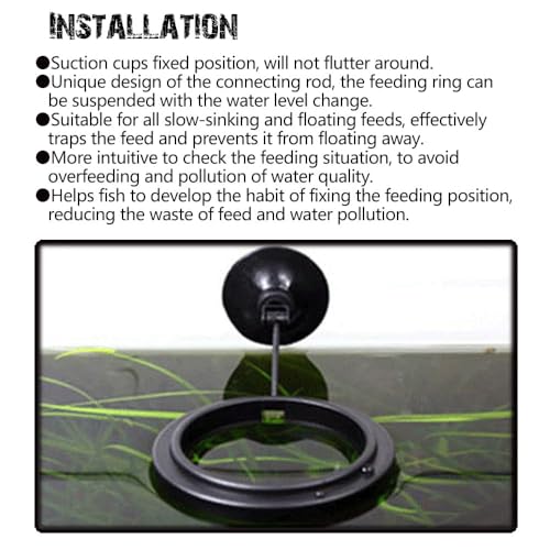 Fish Feeding Ring, Fish Safe Floating Food Feeder Circle Blue, with Suction Cup Aquarium, Square and Round Shape Fish Tank Towels - for Guppy, Betta, Goldfish, Etc (1 Circle) - color: black round