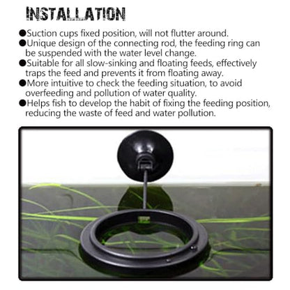 Fish Feeding Ring, Fish Safe Floating Food Feeder Circle Blue, with Suction Cup Aquarium, Square and Round Shape Fish Tank Towels - for Guppy, Betta, Goldfish, Etc (1 Circle) - color: black round