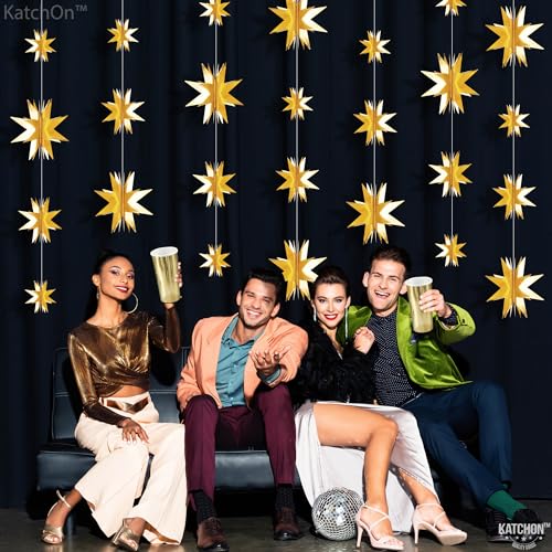 KatchOn, Happy New Year Gold Star Garland - Large, Pack of 99 | New Year Balloon Garland Kit, Happy New Year Decorations 2024, NYE Decorations 2024 | Foil Tassel Garland for NYE decorations 2024