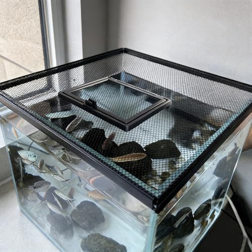 Magnetic Aquarium Lid 20x20CM, Mesh Screen Cover with Feeding Port, Anti-Jump Net for Fish Safety, Durable Fish Tank Protection Hood - size: 20x20CM/7.87x7.87"