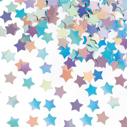 Laser Silver Star Confetti Holographic Table Decoration for Baby Shower Birthday Wedding Graduation Eid Ramadan Theme Party,1.2 inch in Diameter,200 Counts - color: Holographic Star