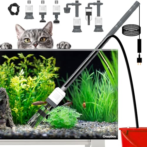 Fish Tank Vacuum Aquarium Gravel Cleaner 30W Strong Suction Electric Cleaner with Adjustable Motor for Efficient Water Change & Cleaning - 6-in-1 Automatic Removable Vacuum Electric Tool (White)
