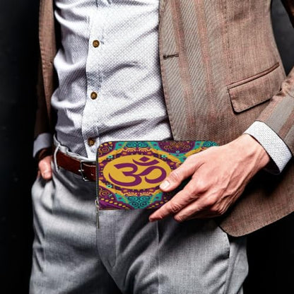 Indian-Inspired Om Symbol Mandala PU Leather Long Wallet for Women Men, Zipper Clutch Wallet RFID Card Holder Organizer - color: Indian-Inspired Om Symbol Mandala