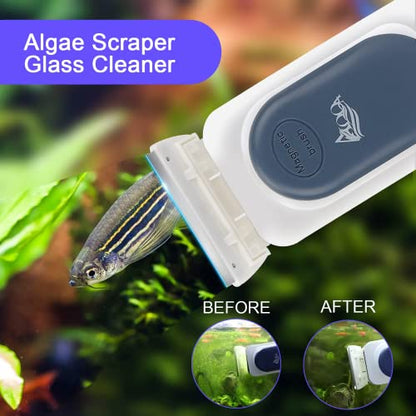AQQA Aquarium Strong Magnetic Cleaner Brush, Fish Tank Glass Algae Magnet Cleaning Tool Floating Cleaner Scrubber Brush with 2 Detachable Scraper (Blue,M) - color: Blue, size: Medium