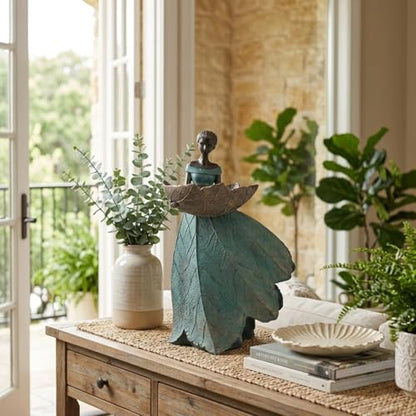 DiliComing Fairy Garden Statues Bird Feeder - 12 Inch Outdoor Fairy Statue - color: Green-12 inch
