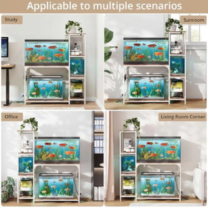 VOWNER 20-29 Gallon Fish Tank Stand with Power Outlet, Aquarium Stand,White | Shelves for Fish Tank Accessories Storage, Heavy Duty Metal Frame, Turtle Reptile Terrarium Stand, Load 500lb - color: White