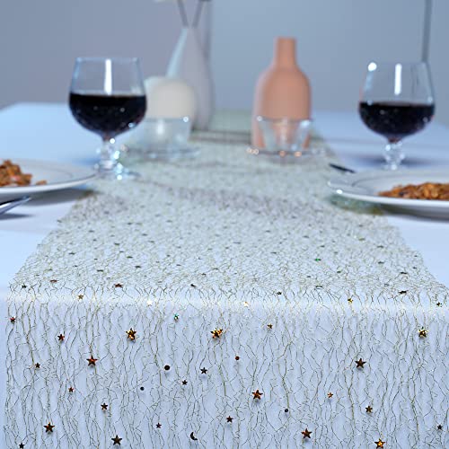 OSVINO Starry Moon Table Runner, Sequin Glitter Mesh for Wedding Party - color: Gold