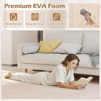 Giantex Wood Grain Floor Tiles Foam Mat, 24 PCS EVA Foam Puzzle Mats, 20'' x 20'' Interlocking Exercise Mat, Floor Padding for Furniture, Living Room, Bedroom, Gym, Home Office, Basement, Light Oak - size: 63 sq. ft. (24 pcs)