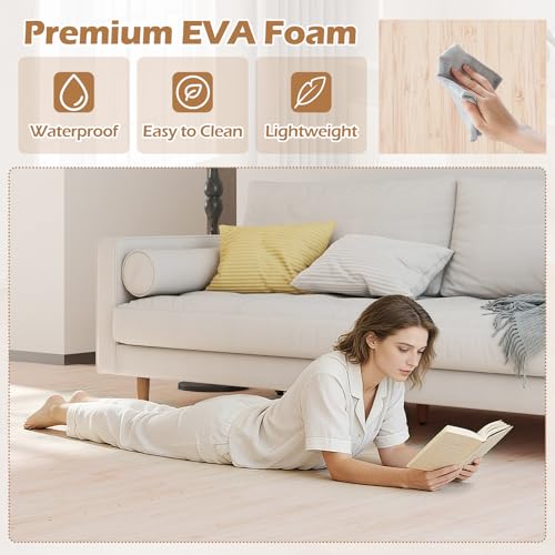 Giantex Wood Grain Floor Tiles Foam Mat, 8 PCS EVA Foam Puzzle Mats, 20'' x 20'' Interlocking Exercise Mat, Floor Padding for Furniture, Living Room, Bedroom, Gym, Home Office, Basement, Light Oak - size: 21 sq. ft. (8 pcs)