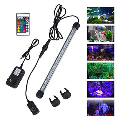 MQ 12 in Submersible LED Aquarium Light, 2W Color Changing Fish Tank Light with Remote Control, IP68 Crystal Glass 12 LEDs Lights Bar, for Fish Tank 15-20 inch - size: 12LED-Length 12"