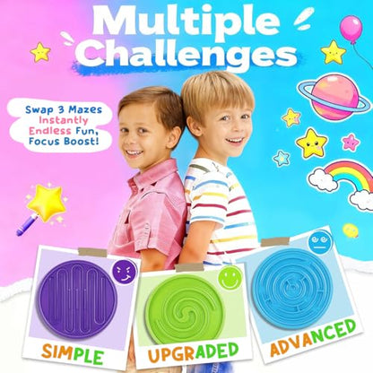 Maze Balance Board for Kids, 3 Replaceable Labyrinth Boards + 140lbs Capacity - Sensory Integration & Proprioceptive Training Wobble Board for Therapy/Ski/Surf Prep