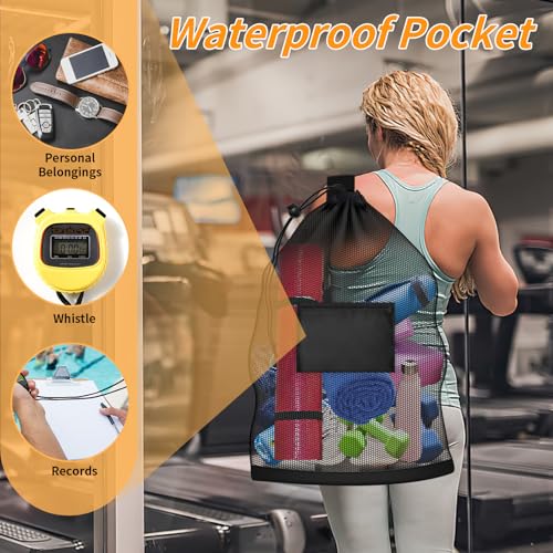 Extra Large Mesh Ball Bag, Heavy Duty Drawstring Storage Bag, 24" x 36" Hold 8-10 Soccer Basketball Volleyball Football, Sports Equipment Sack Net Bags with Shoulder Strap and Pocket for Coaches