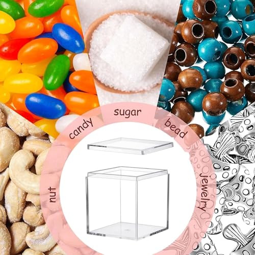 Acrylic Candy Box with Lid Clear Square Cube Plastic Square Cube Storage Container for Birthday Wedding Party Decoration - size: 2.6 x 2.6 x 2.6 Inch