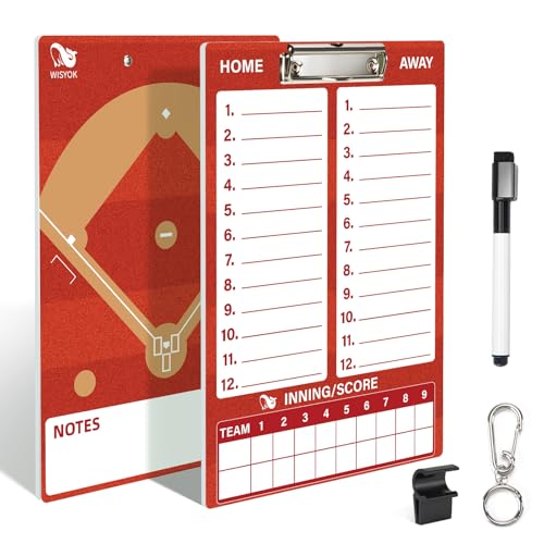 WISYOK Double-Sided Dry Erase Baseball Clipboard for Coaches, Baseball Coaching Lineup Board with Marker Red - style: Baseball Red