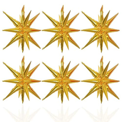 6 Pcs Gold Star Foil Balloons One-Piece 14-Pointed Star Balloon 4D Starburst Cone Mylar Balloon 22inch Christmas Birthday Wedding Wedding Anniversary Party Supplies(Gold) - color: 22 Inches Gold
