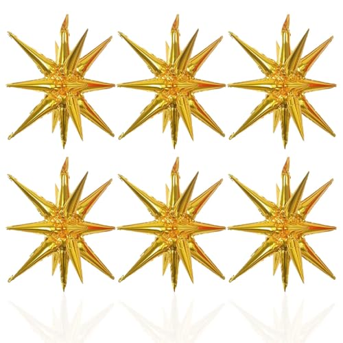 6 Pcs Gold Star Foil Balloons One-Piece 14-Pointed Star Balloon 4D Starburst Cone Mylar Balloon 22inch Christmas Birthday Wedding Wedding Anniversary Party Supplies(Gold) - color: 22 Inches Gold