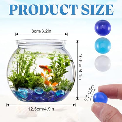 Arrowbash 12 Pcs Mini Plastic Fish Bowl 27 oz with 900 Pcs Mixed Flat Glass Marbles Plastic Shatterproof Aquarium Starter Kits Fish Tank for Centerpiece Vases Tabletop Office Desk Pet Tank Home Decor