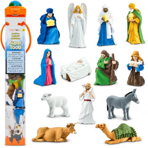 Safari Ltd. Nativity Super TOOB - 13 Hand-Painted Figurines including Mary, Joseph, Baby Jesus, Angel Gabriel, Shepherds, Animals, & 3 Wise Men - Educational Toy For Boys, Girls & Kids Ages 3+
