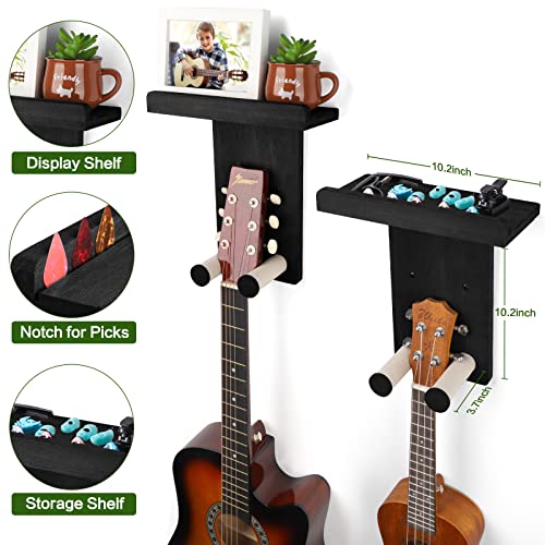 Keebofly Guitar Wall Mount 3-Pack - Rustic Wood Guitar Hanger with Pick Holder for Acoustic, Electric, Bass Guitars & Ukulele (Matte Black, Screw-Mounted) [Patented] - color: 3 Pack_Black